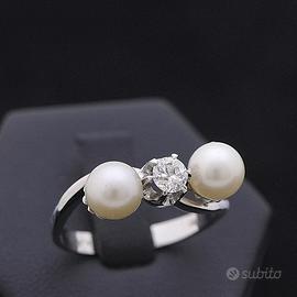 ANELLO PURE IN ORO 18KT BRILLANTE 0.29 CT E PERLE