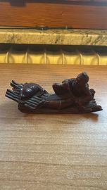 Scultura legno intagliato cinese - Pescatore carpa
