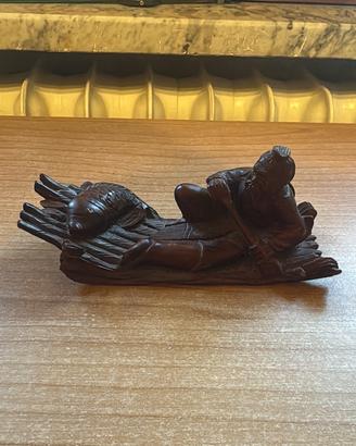 Scultura legno intagliato cinese - Pescatore carpa
