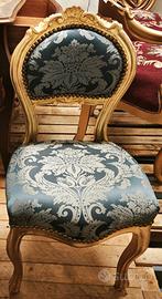 Sedia Barocco  Foglia Oro e Tessuto Damascato blu