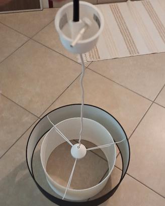 Lampadario a doppia plafoniera in cartone e stoffa