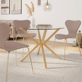 Tavolo rotondo in vetro temprato e gambe in rovere