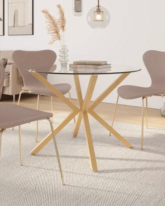 Tavolo rotondo in vetro temprato e gambe in rovere