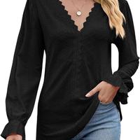 Camicia manica lunga in pizzo con scollo a V