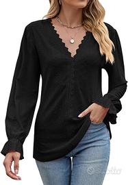 Camicia manica lunga in pizzo con scollo a V