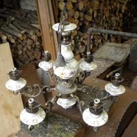 Lampadario Vintage Ottone Ceramica 6 Luci