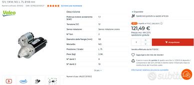 motorino avviamento valeo opel , ECC  A34931 A