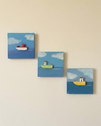 Quadretti in Legno Dipinti a Mano Barche da Pesca