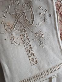 Antiche lenzuola 1800 in lino ricamo pregiato