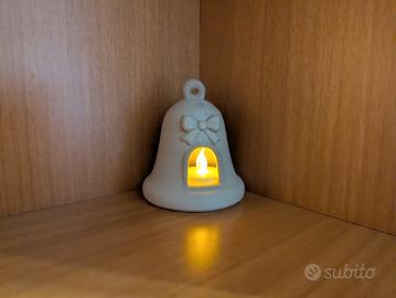 Campanella Natale Portacandela LED Effetto Legno 