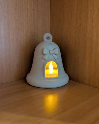 Campanella Natale Portacandela LED Effetto Legno 