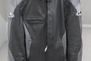 Giubbotto moto in pelle Clover nero e grigio