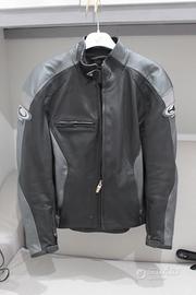 Giubbotto moto in pelle Clover nero e grigio