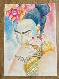 Dipinto acquerello Frida Kahlo