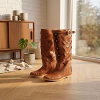 Stivali pelle, traforati, boho, marrone, 39