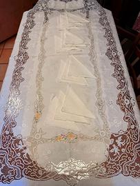 tovaglia di lino bianca più 12 tovaglioli ricamo c