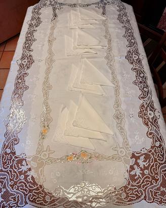 tovaglia di lino bianca più 12 tovaglioli ricamo c