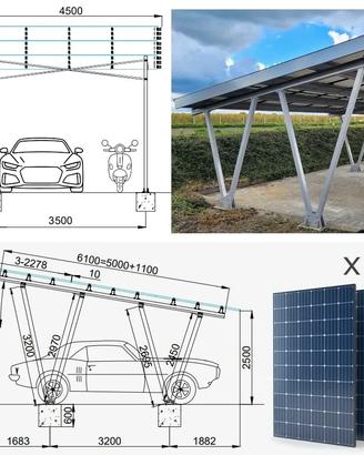 Pensilina carport gazebo fotovoltaico auto solare