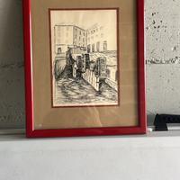 Quadro Deven con cornice legno rossa