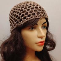 mesh hat cuffia rete beige con anellini