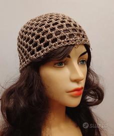 mesh hat cuffia rete beige con anellini