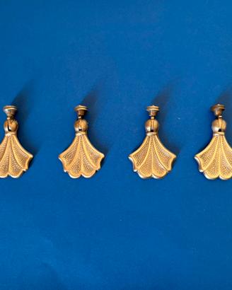 4 maniglie in ottone pendenti a ventaglio vintage