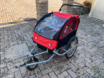 Carrello rimorchio posteriore bicicletta 2 bimbi