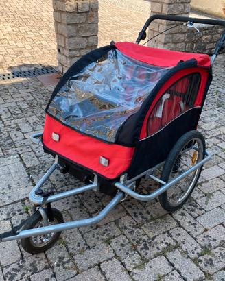 Carrello rimorchio posteriore bicicletta 2 bimbi