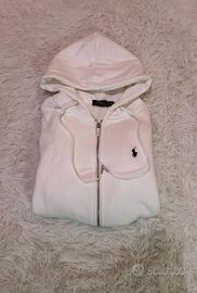 Felpa Ralph Lauren Bianca con Zip e Cappuccio