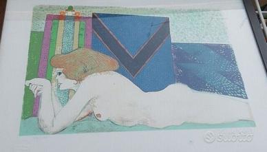 BRUNO CARUSO - Donna sdraiata - litografia (1974)