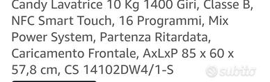 lavatrice candy 10 kg nuova ancora in confezione 