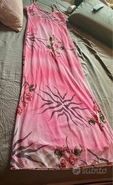 Vestito rosa cucito e ricamato a mano tg.40/44