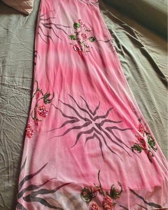 Vestito rosa cucito e ricamato a mano tg.40/44