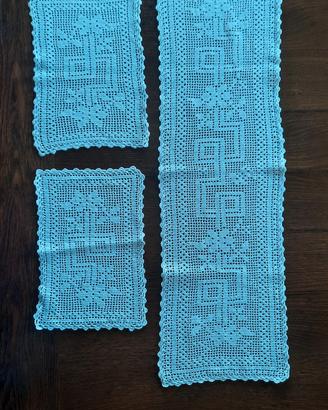 Set 3 centri filet in cotone bianco