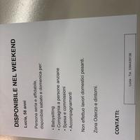 Disponibile nel weekend