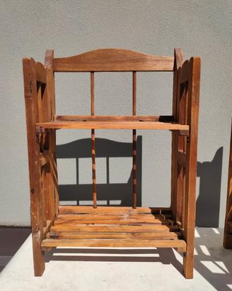 3 scaffali espositori pieghevoli in legno 