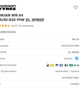 Gomme Invernali Nokian WR A4 245/40 R20 99W XL