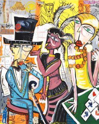 Quadro moderno con gente che gioca a poker 100x100