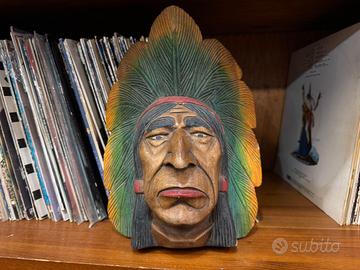 Scultura busto in legno Capo indiano d'america