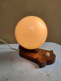 lampada art decò base legno e vetro in opalina