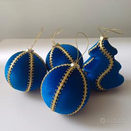 Set di 4 addobbi natalizi fatto a mano. blu royale