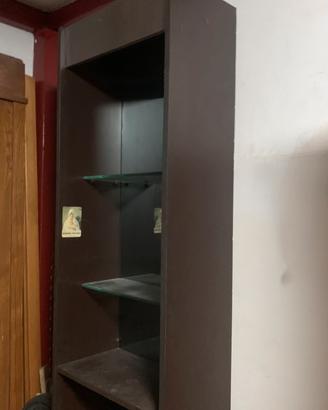Libreria Angolare con Ripiani in Vetro e Specchio