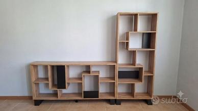 Libreria e mobile TV componibili in legno e nero —