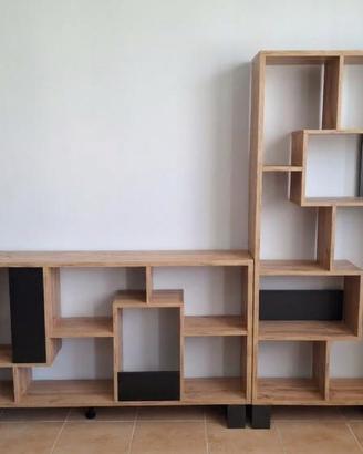 Libreria e mobile TV componibili in legno e nero —