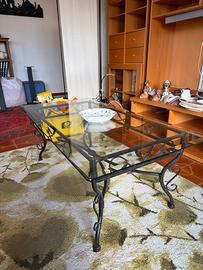 Tavolino da salotto in vetro e ferro battuto