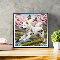 Poster White Akita con cornice in legno massello 