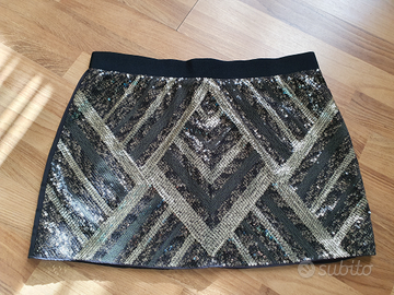Minigonna paillettes marrone glamour taglia M