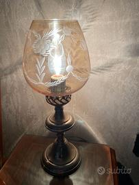 LAMPADA / ABAT JOUR ARGENTO E VETRO DECORATO