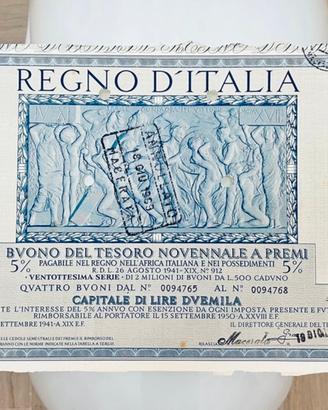 Buono Tesoro 2.000 lire Regno d’Italia 1941