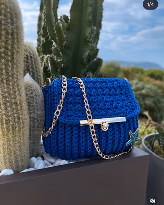 Borsa uncinetto cordino blu con stella marina